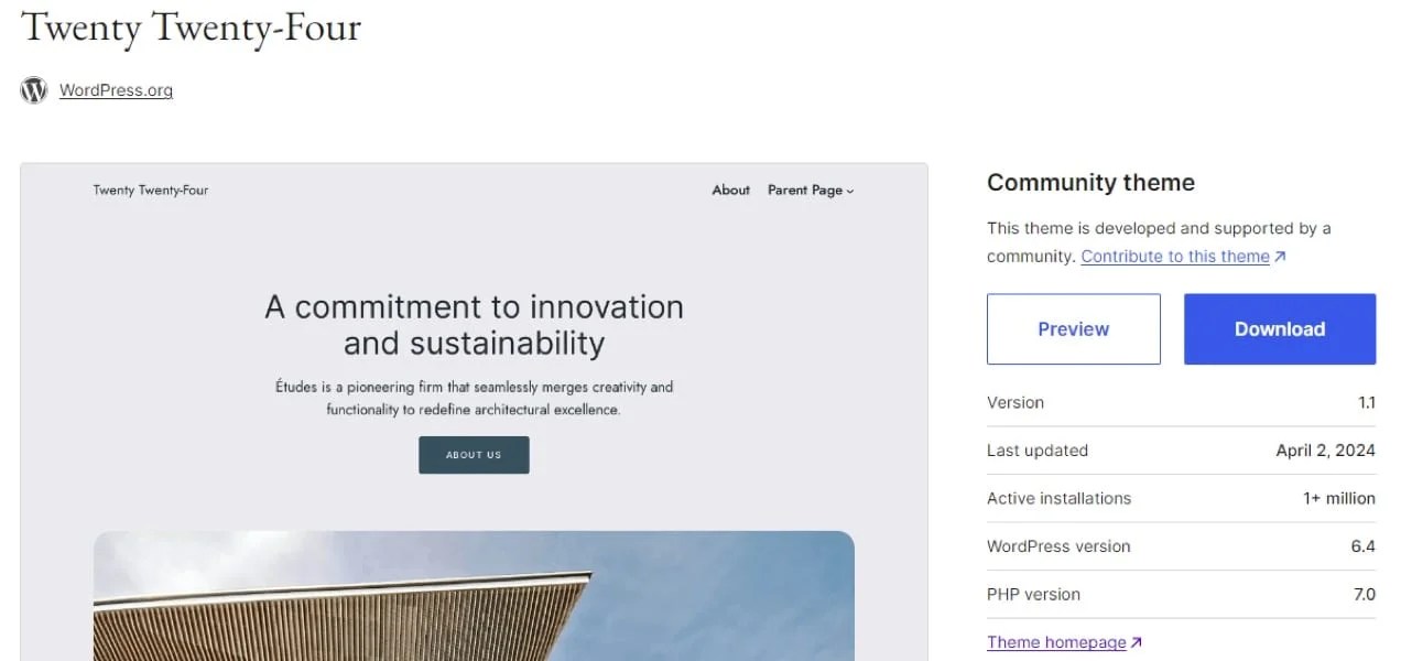 Twenty Twenty-Four theme in the WordPress repository