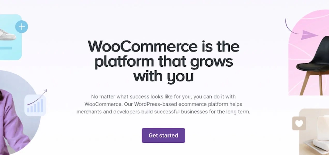 WooCommerce call to action with title, paragraph, button, and product vector graphics.