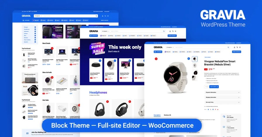 Sleek & Lightweight WooCommerce-ready WordPress theme for Electronics and Gadgets. 100% Full-Site Gutenberg Editor integration, 70+ patterns, and easy setup – no coding required!