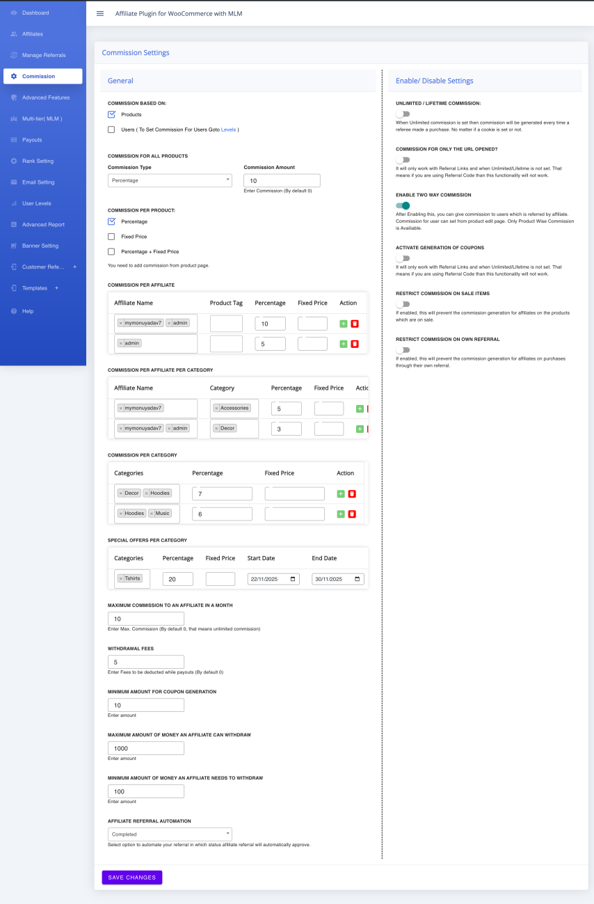 WooCommerce Affiliate Plugin Referral Commission Setting