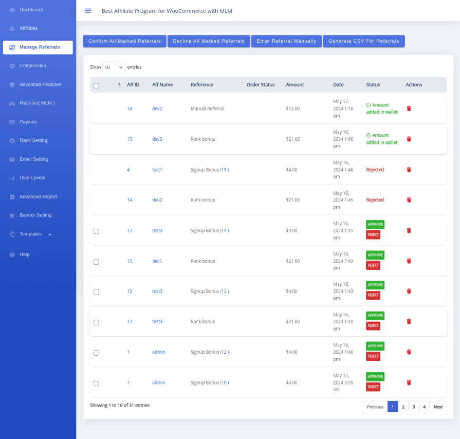 Manage WordPress Referral Plugin