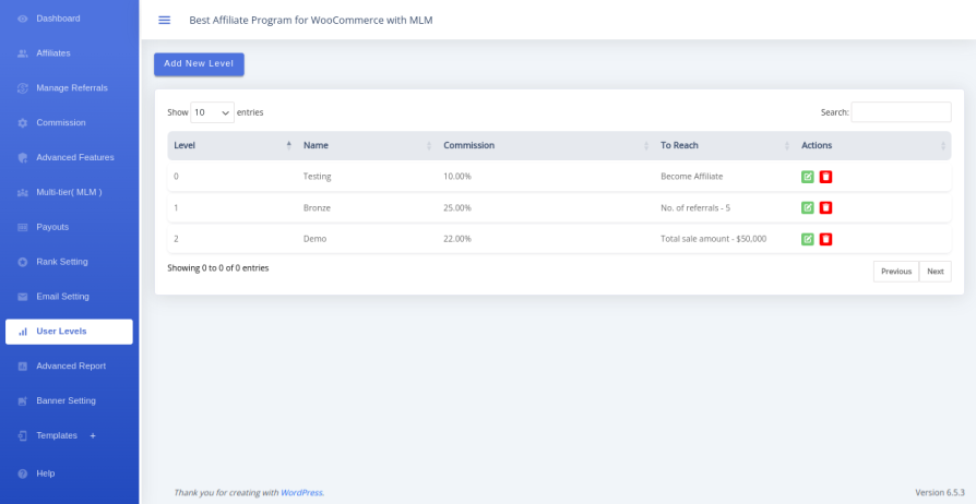 Create Levels in the WooCommerce Affiliate and Referral Program
