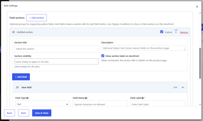 Adding Field Sections
