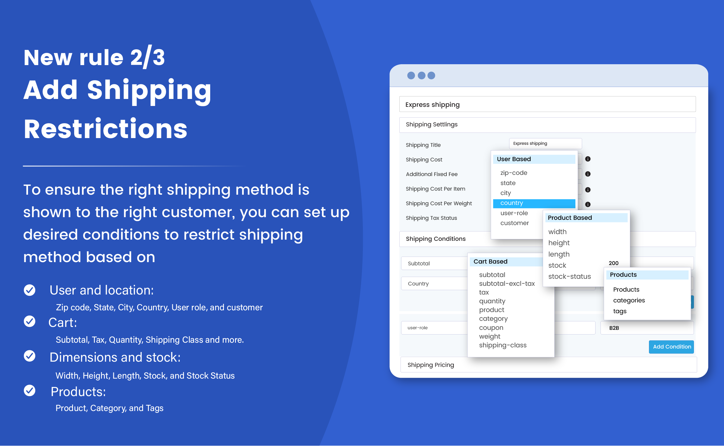 Advanced Shipping for WooCommerce - Extra Conditions, Fee