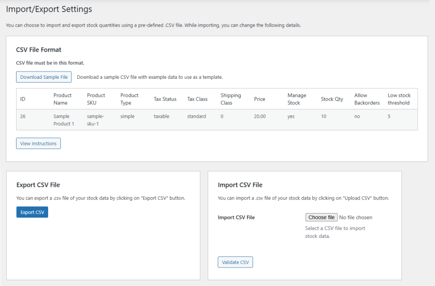 Import and Export Stock