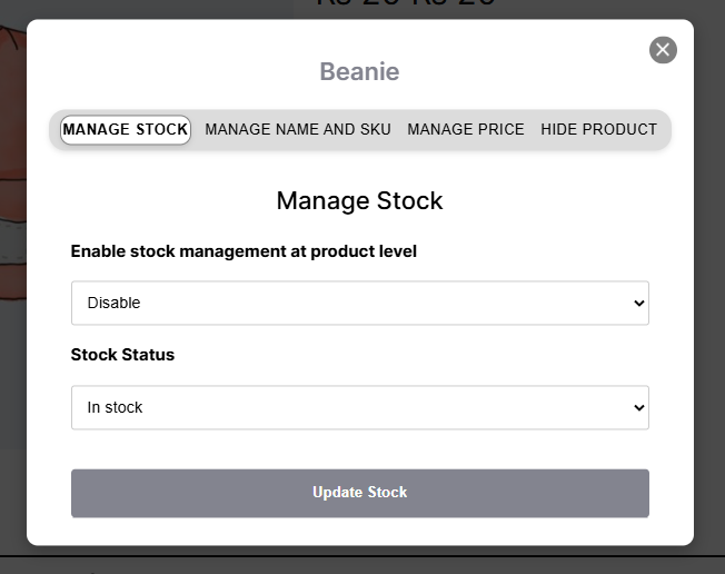 Manage Product Stock from the Frontend