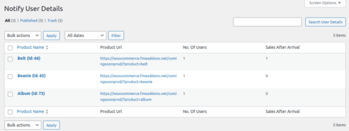 Notify User Details