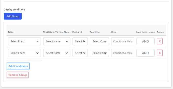 Set Conditions to Display Fields - Group