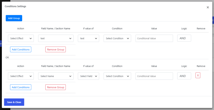 Set Conditions to Display Fields