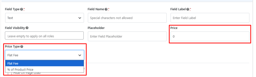 Set a Price for Each Field and Option