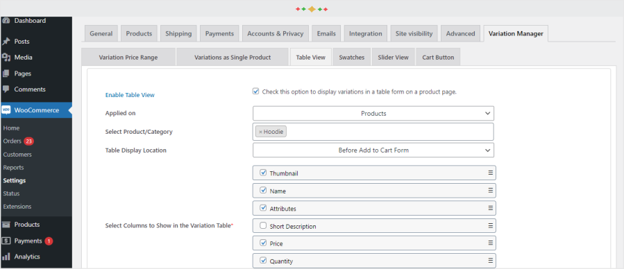 woocommerce variations manager plugin