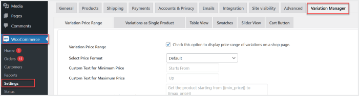woocommerce variations manager plugin