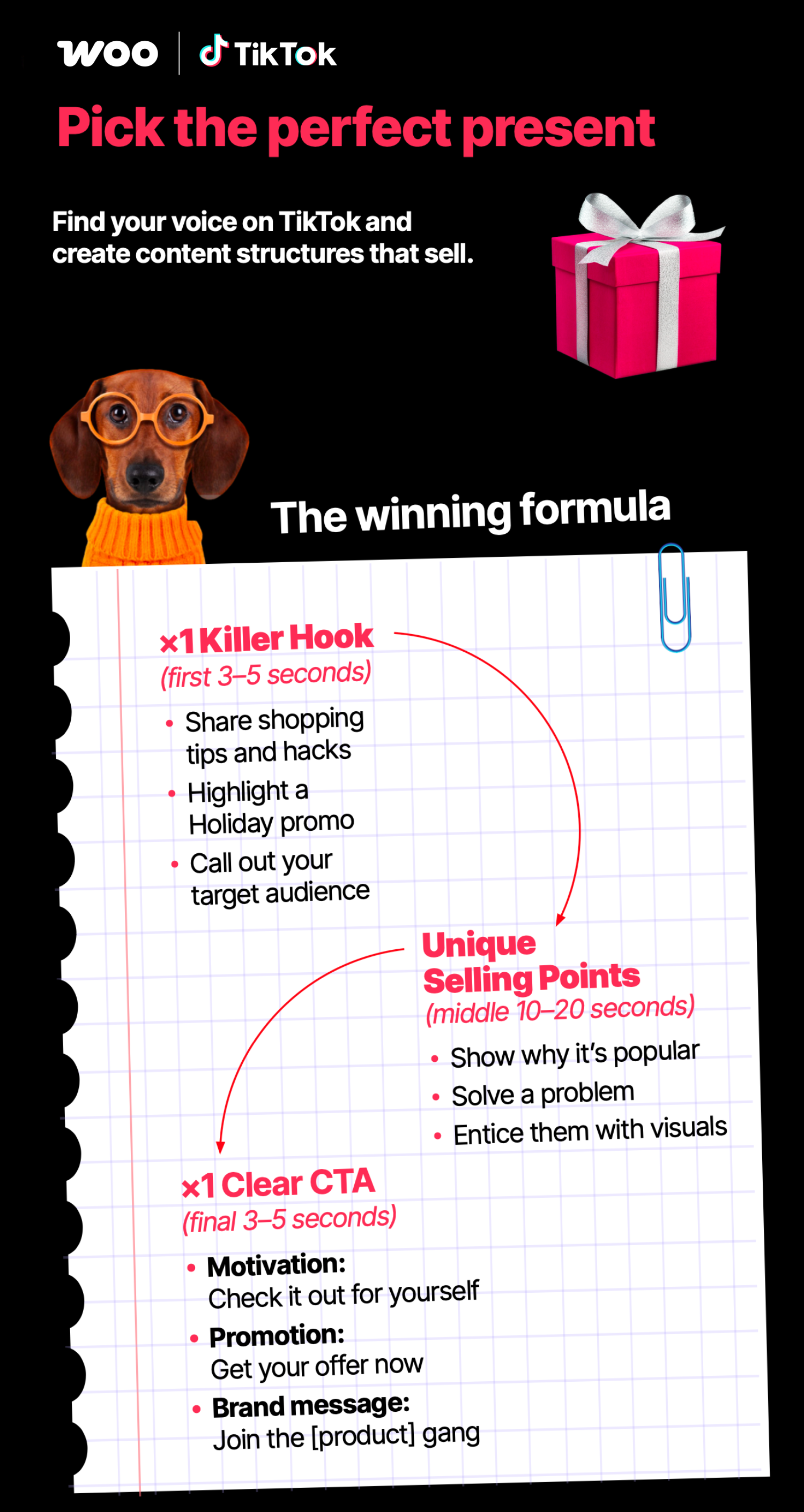 Help your WooCommerce store to succeed on tiktoku with a big hook, unique points of sale and a clear CTA.