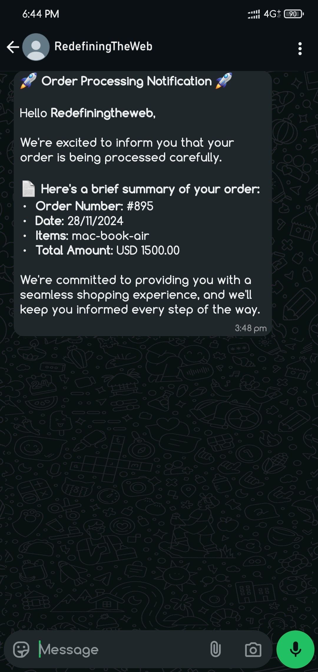 Message Processing Notification WhatsApp Notification and Messaging - WooCommerce Marketplace