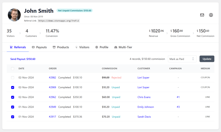 Affiliate commissions via Stripe