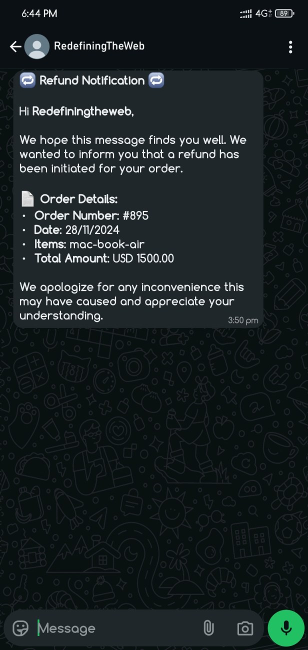 WooCommerce Order Refund Notification on WhatsApp