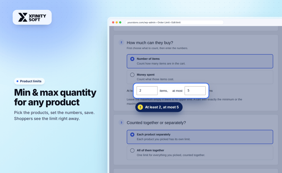 Set a minimum and maximum quantity for WooCommerce products