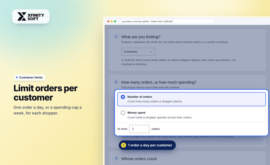 Limit WooCommerce orders per customer per day