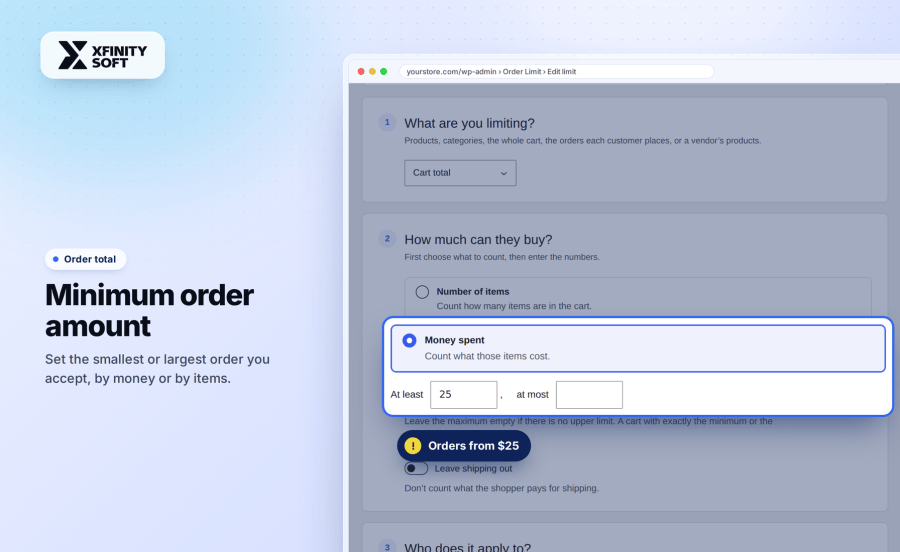 Set a WooCommerce minimum order amount with a cart total limit