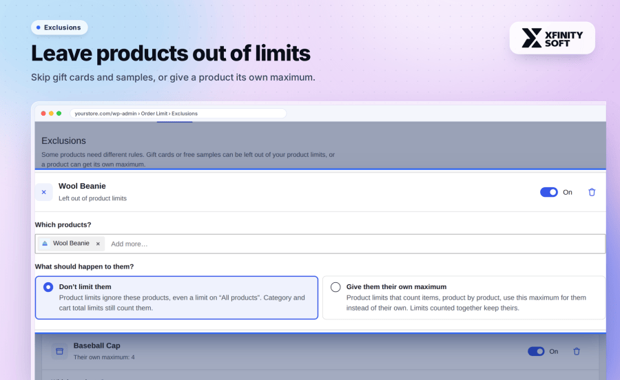 Exclude products like gift cards from WooCommerce order limits