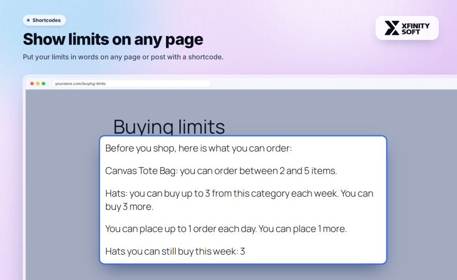 Show WooCommerce order limits on any page with a shortcode