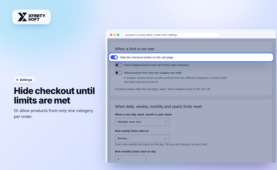 Hide the WooCommerce checkout button until the cart meets every order limit
