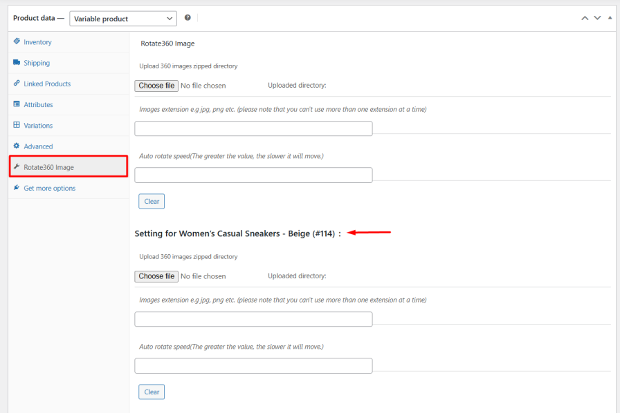 360° Images for Product Variations