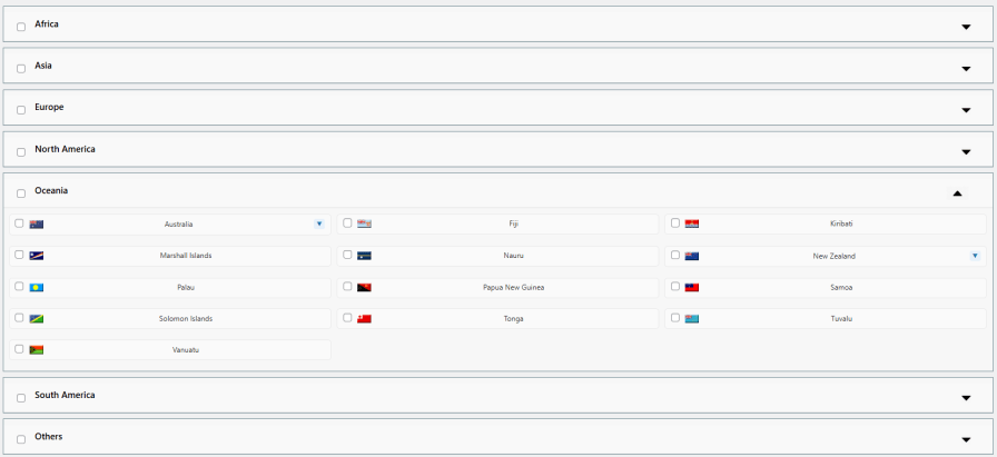 Block Specific Regions and Countries