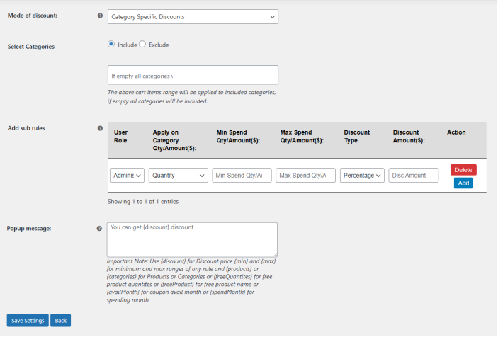 Category Specific Discount