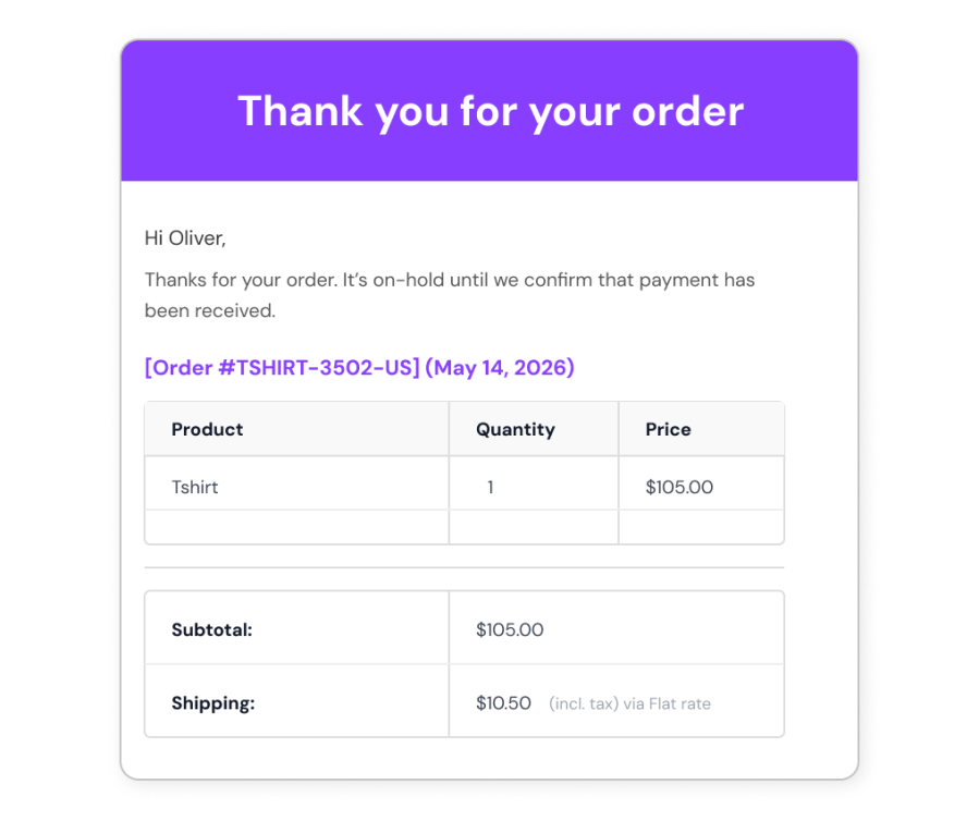 Custom Order Numbers in Order Confirmation Emails