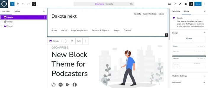 Dakota Next Change Header Design On WordPress 6 6