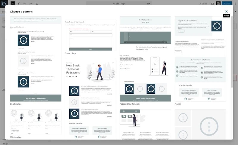 Fenêtre modale des compositions de mise en page de la page Dakota Next
