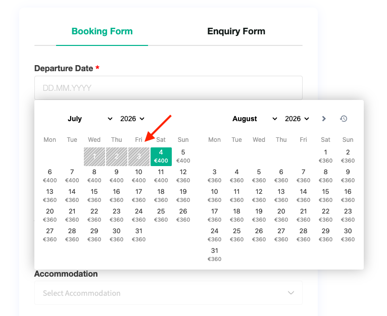 Booking form with availability calendar