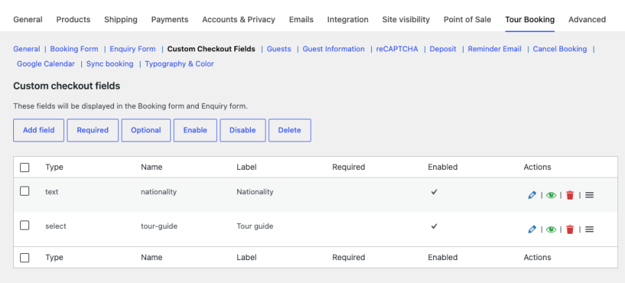 Guest information and custom checkout fields