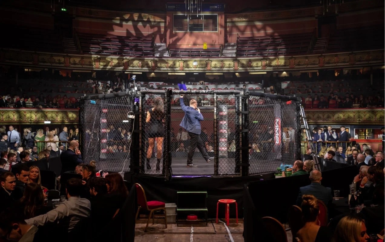 Boxing ring with an audience surrounding it