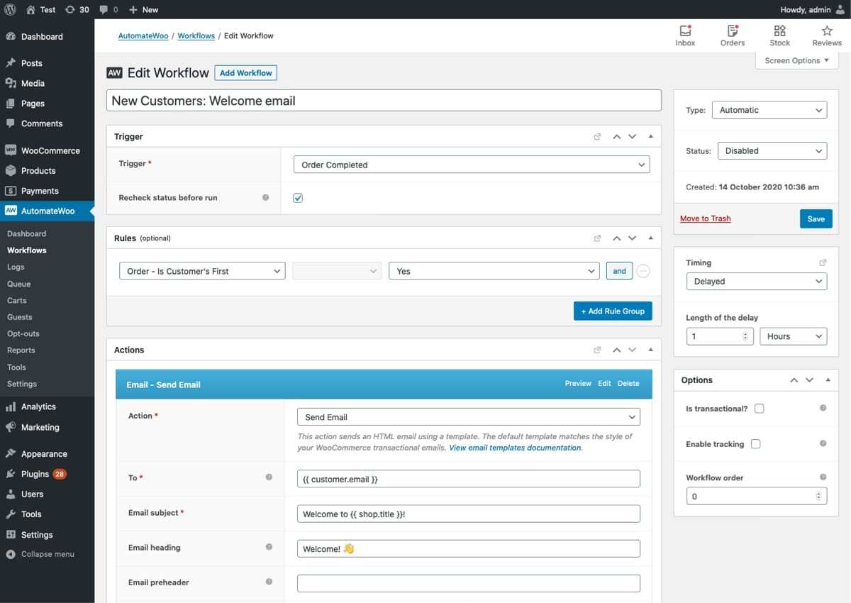 new customer welcome email n AutomateWoo