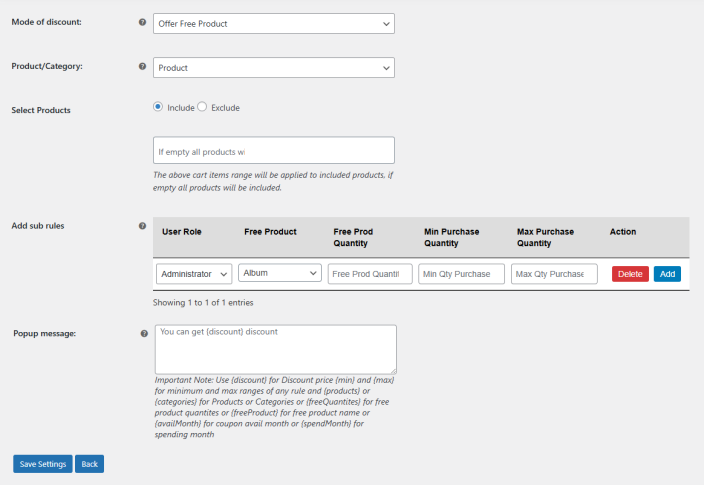 Offer Free Product as Discount