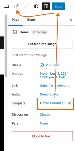 Save and Preview Page with Home DefaultTemplate