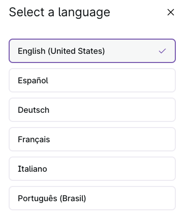 The available languages on WooCommerce.com, listed in the language selection menu,