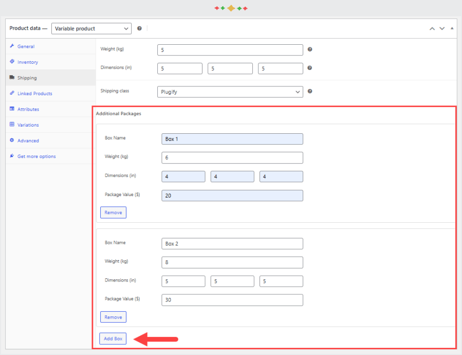 woocommerce multiple shipping boxes per product plugin