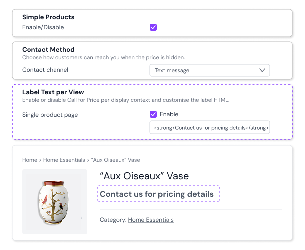 Custom Message for Simple Products