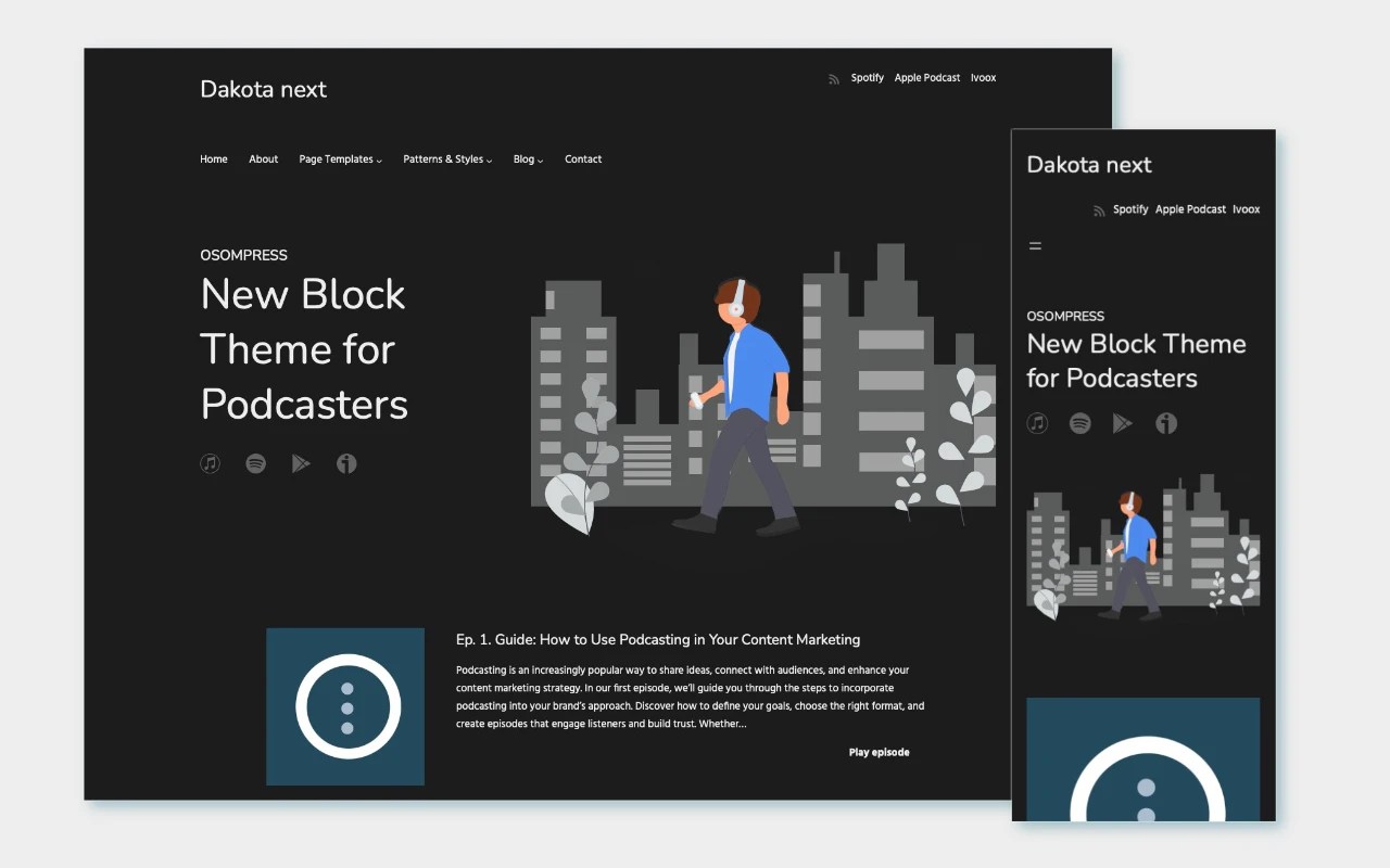 Accueil Dakota Next vue adaptable en mode sombre