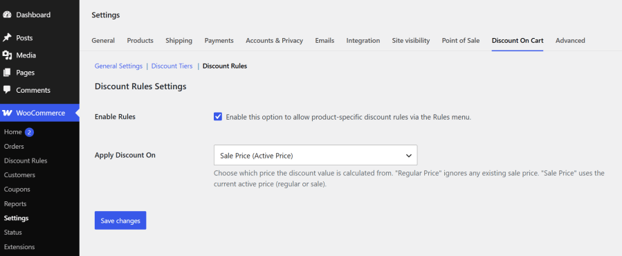 ooCommerce discount rules global setting to enable product-based discount rules