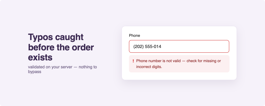 Invalid phone number error message at WooCommerce checkout