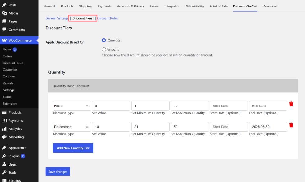 Woocommerce cart tier discounts rule