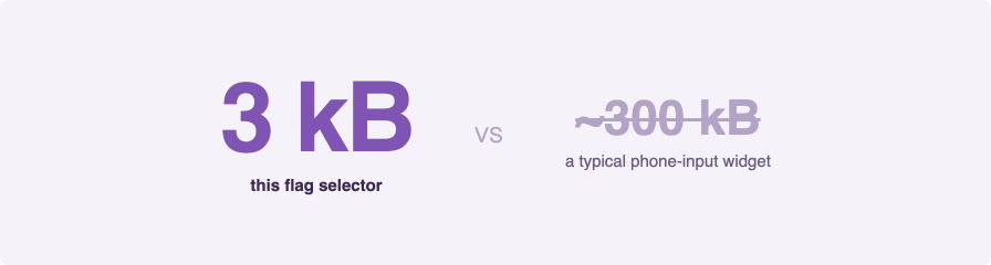 Flag selector loads 3 kB of JavaScript instead of a typical 300 kB phone input widget
