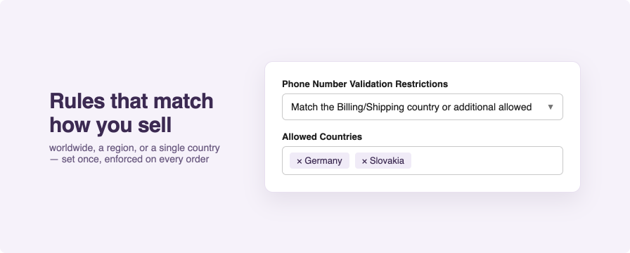 Phone number validation restriction settings in WooCommerce