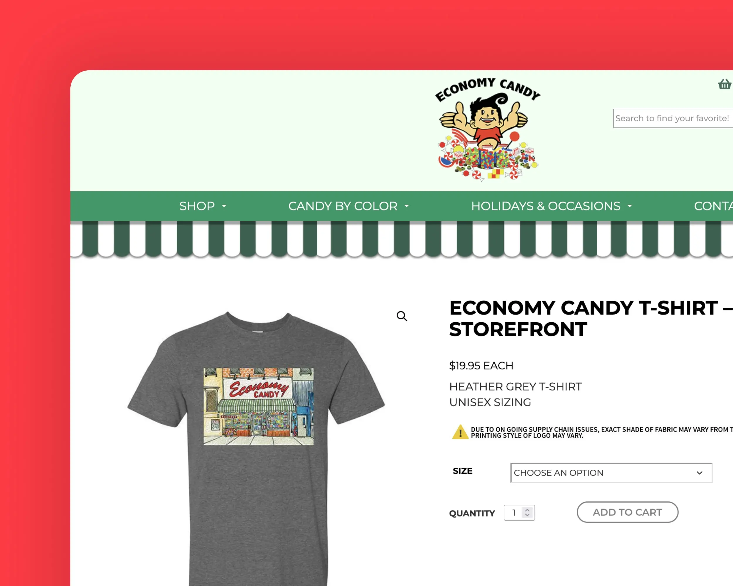 An economy Candy product page on the WooCommerce store website.