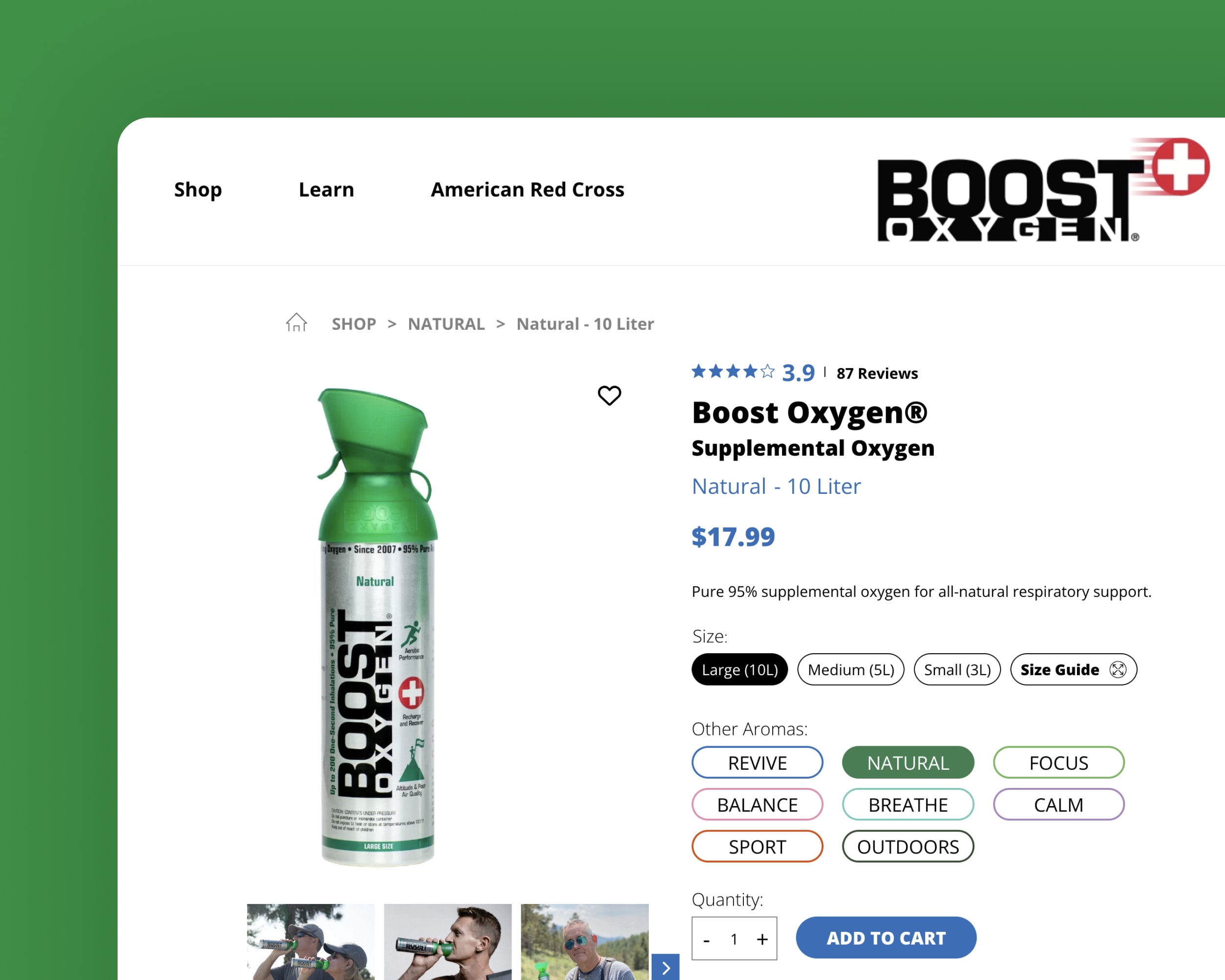 A Boost Oxygen product page on the WooCommerce store website.