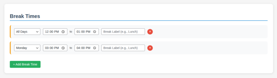 Add Break Times Between Slots